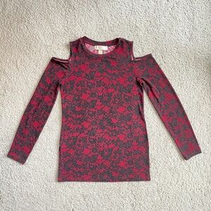 MICHAEL Michael Kors Cold Shoulder Red Black Lace Print Top XS (XS-Small) Sexy